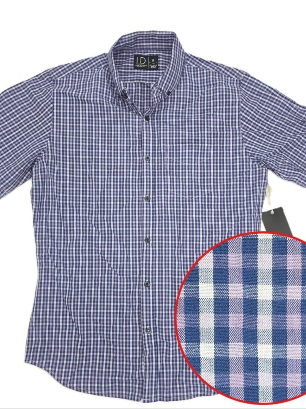 Luke & Dutch Button Shirt Mens Small Purple 100% Cotton Gingham Casual Preppy